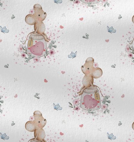 Tissu coton Lilly petite souris collectionne coeur