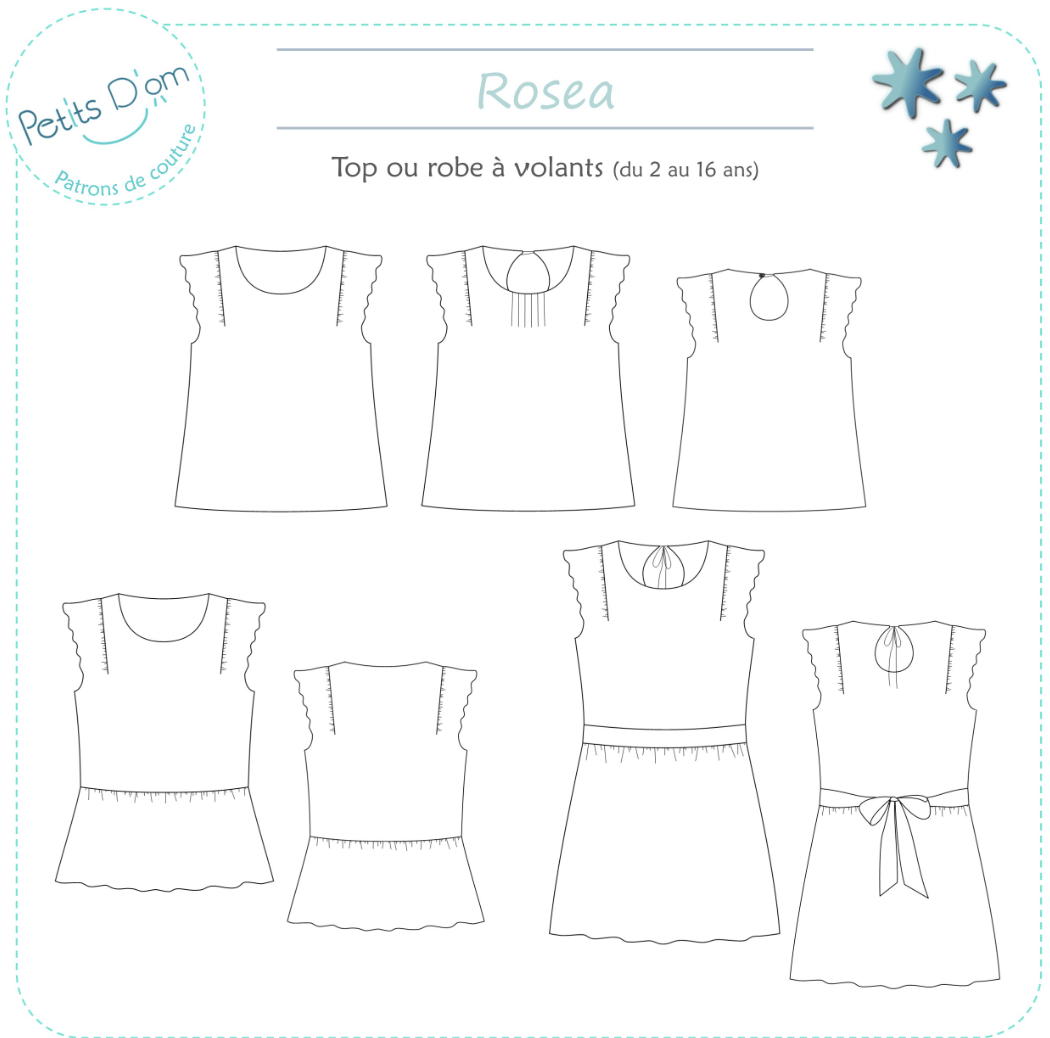 Patron de couture Rosea – Top ou Robe volantée fille (2 à 16 ans) – par Petits D’om