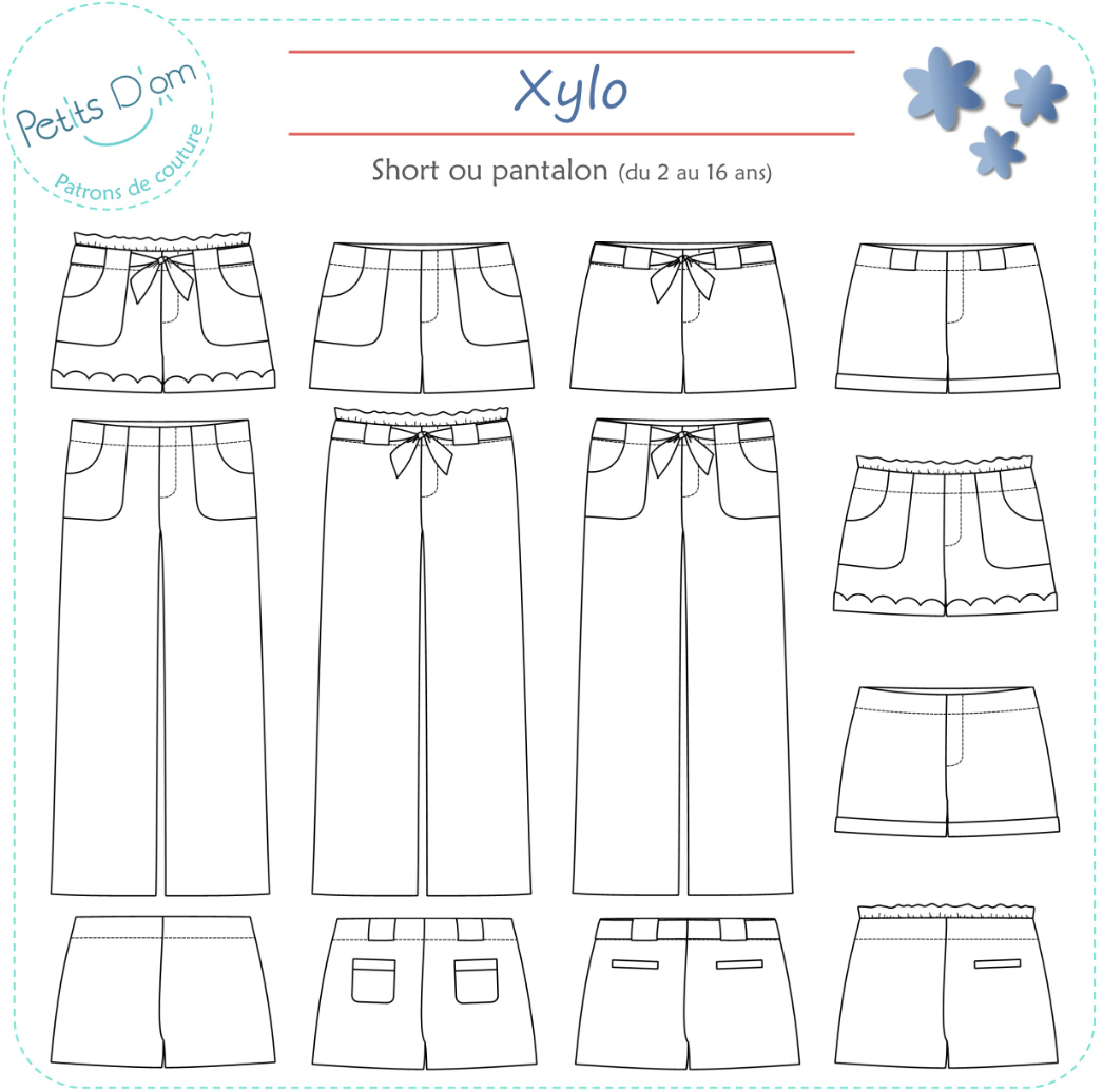 Patron couture fille – Short ou pantalon Xylo (2 à 16 ans) – par Petits D’om