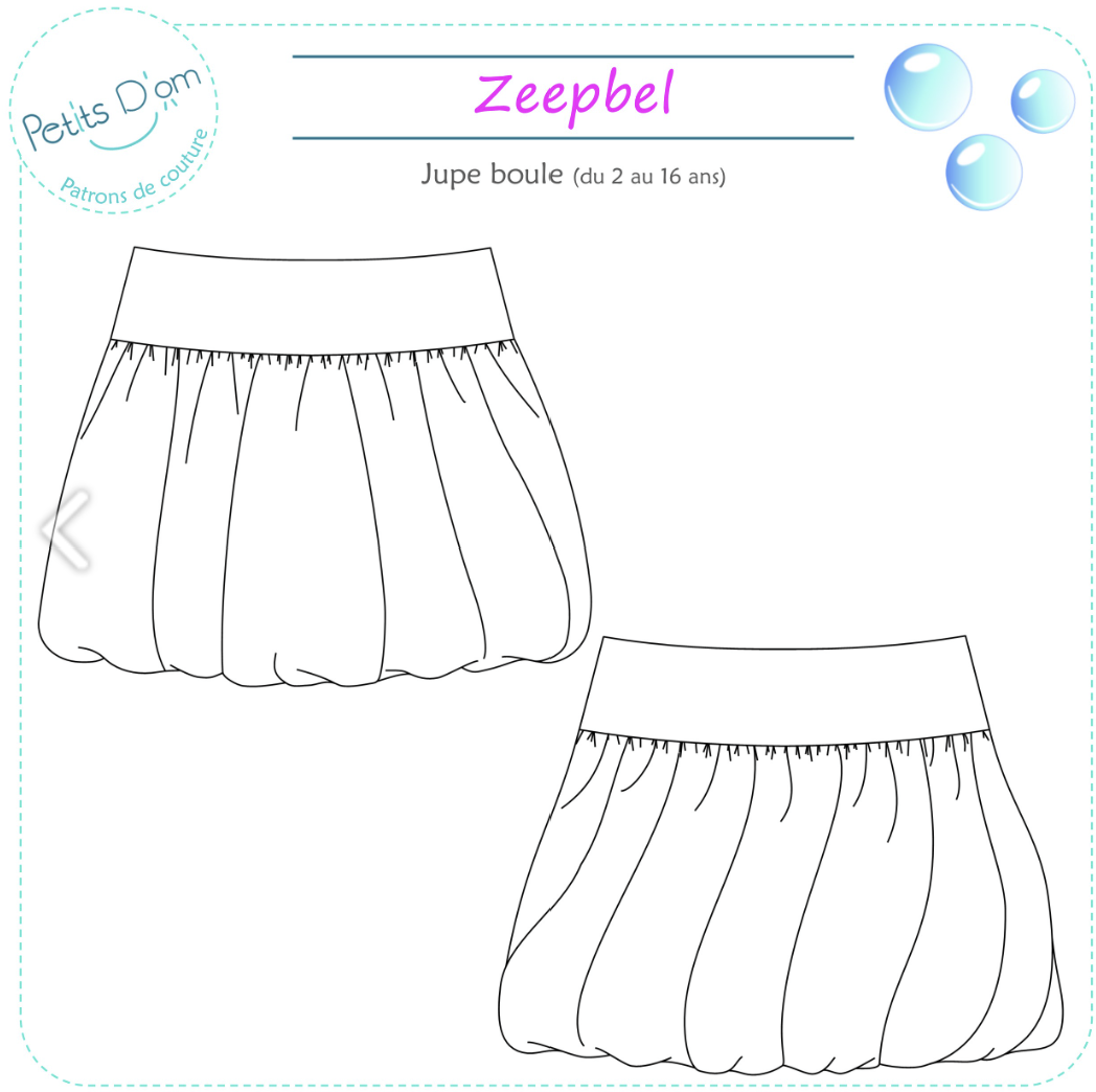 Patron de couture – Zeepbel : Jupe boule fille en jersey (2 à 16 ans) – par Petits D’om