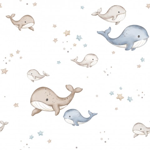 🐳 Tissu motif Baleine par mètre – Sélection précommande Dadi & Nona