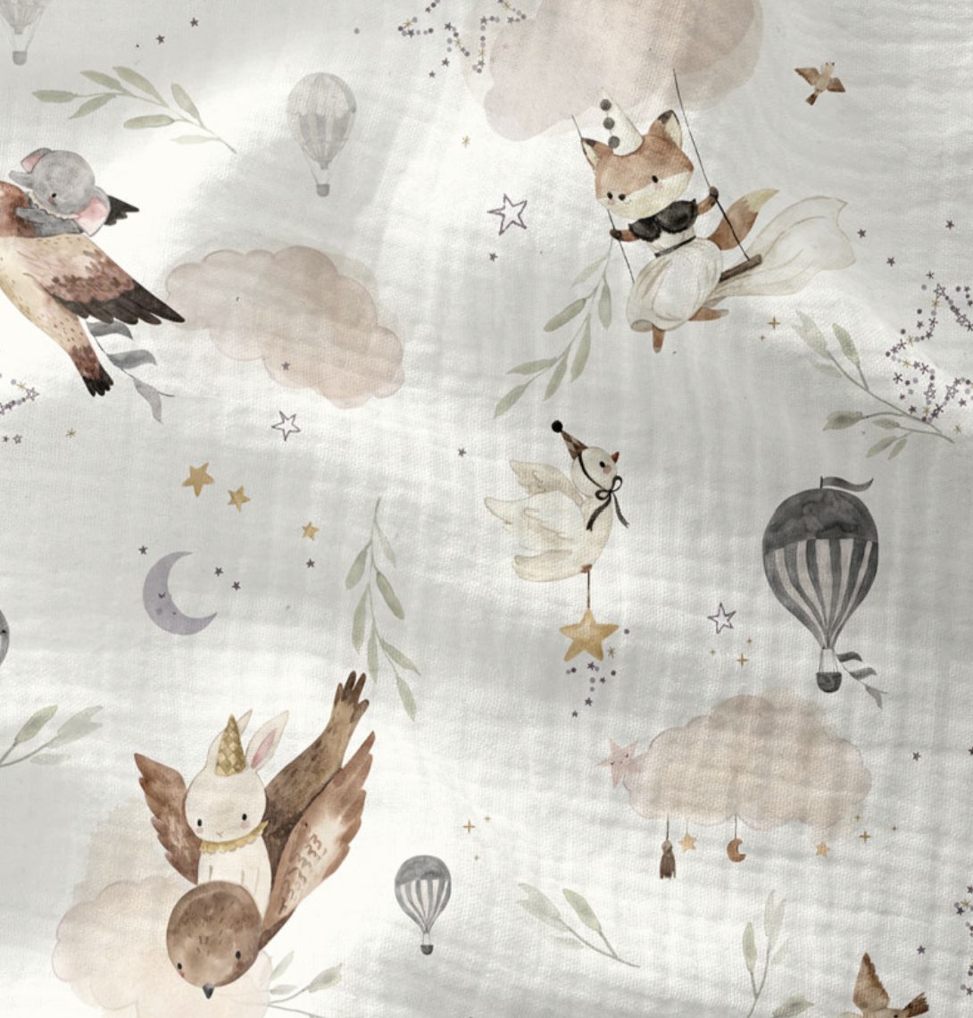 Double gaze de coton imprimée ALYA – Blanc & marron