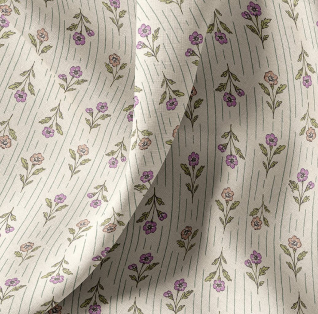 tissu coton imprimé écru rose fleuri oeko tex