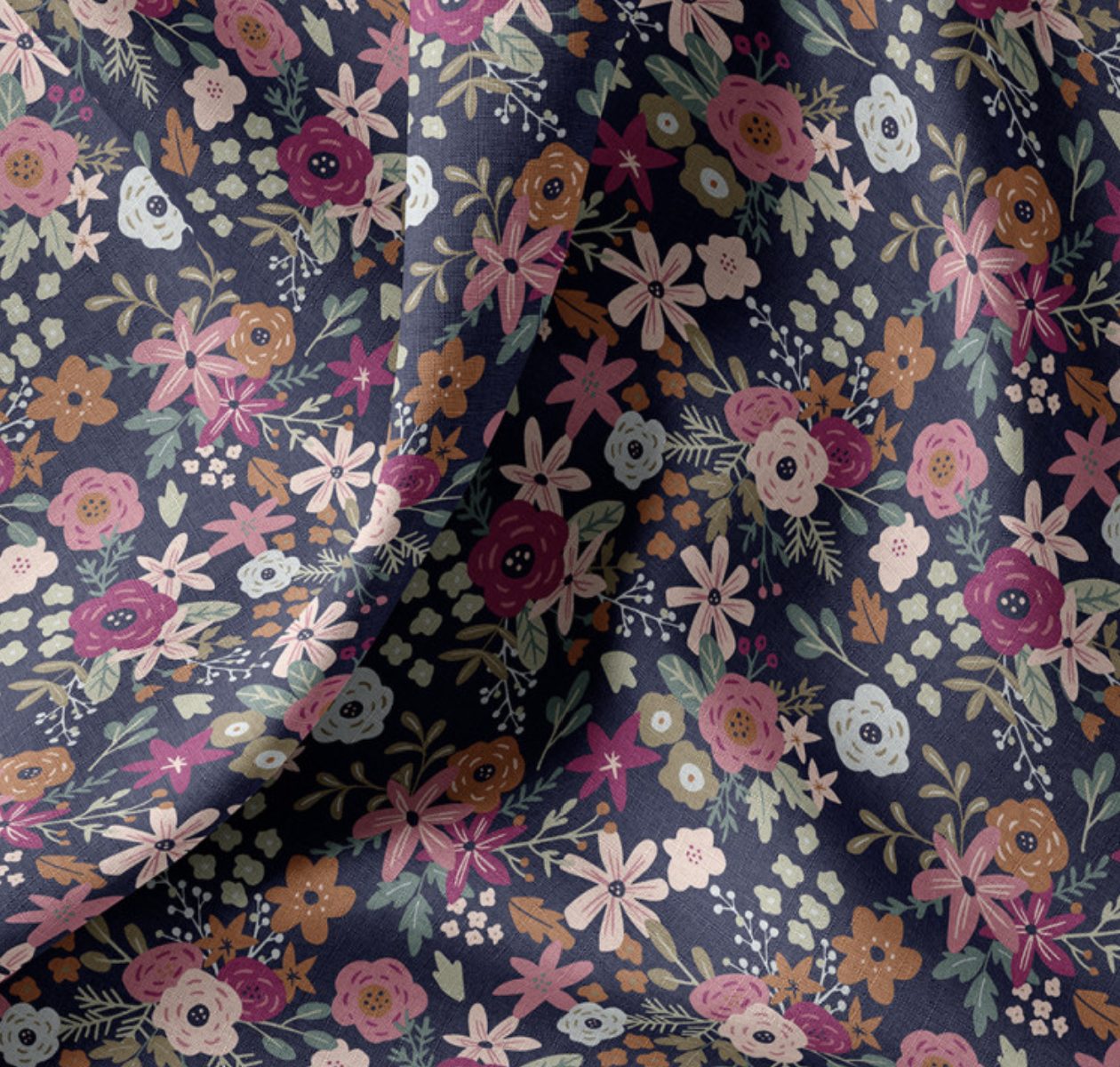 Coton imprimé OLGA Marine / Rose