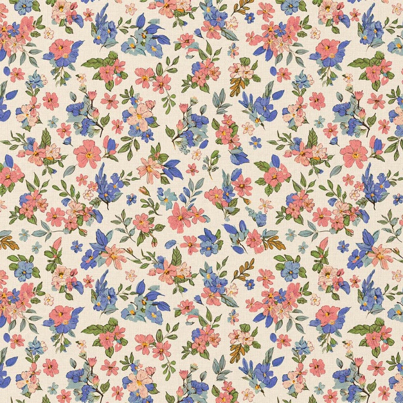 Coton imprimé KAILEY 🌸 – écru / rose – par 10 cm